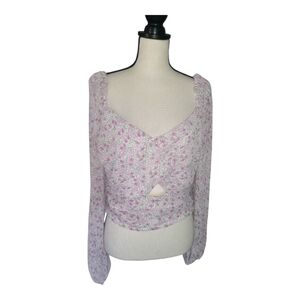 💕ASTR the‎ Label Crinkle Front Wrap Top Floral Print With Puff Sleeves New XL
